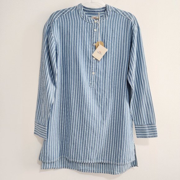 Faherty Tunic Top Womens Small Blue Striped Organic Cotton Casual Lightweight - Picture 1 of 14
